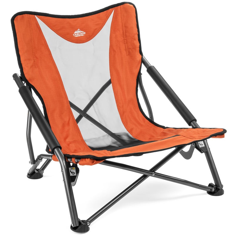 Cascade Mountain Tech Camping Chair - Low Profile Polyester Folding Chair for Camping, Beach, Picnic, Barbeques, Sporting Event with Carry Bag and Cushion Availability, Orange - Image 1